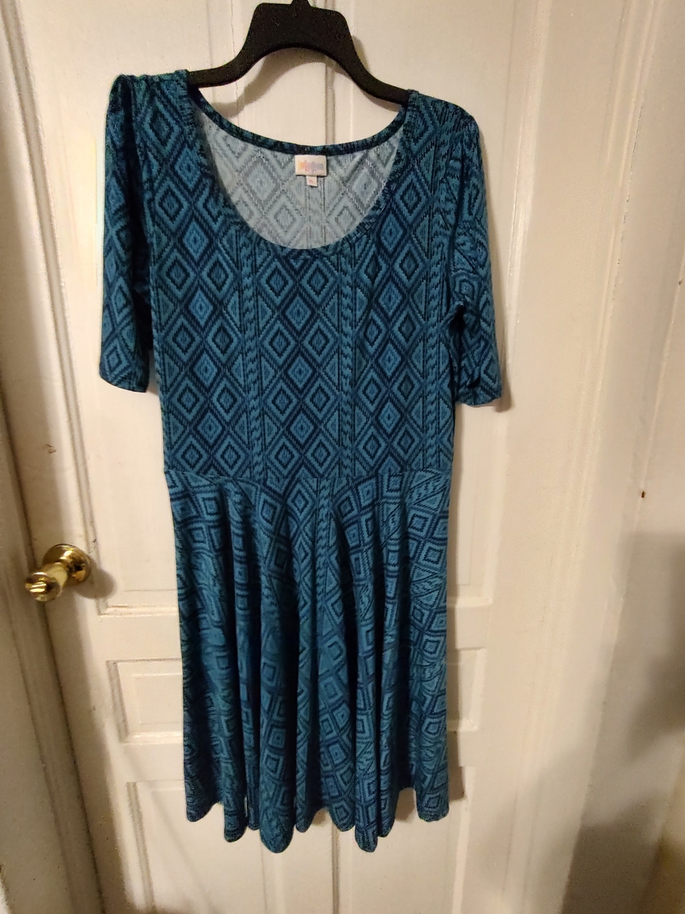 LuLaRoe Teal Geometric Scoop Neck Midi Dress
